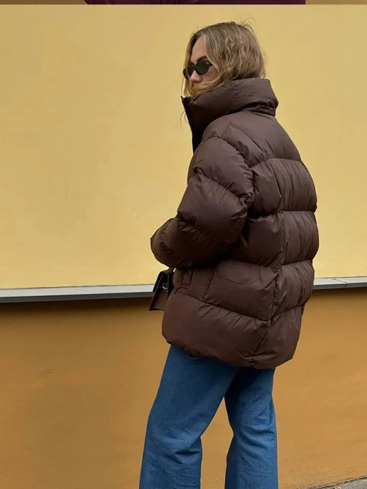 Fashion Burgundy Hooded Cotton Coats Vintage Lady Lapel Long Sleeve Zipper Quilted Jacket 2024 Winter Lady Warm Street Outerwear