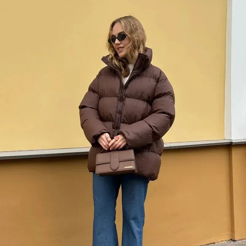 Fashion Burgundy Hooded Cotton Coats Vintage Lady Lapel Long Sleeve Zipper Quilted Jacket 2024 Winter Lady Warm Street Outerwear