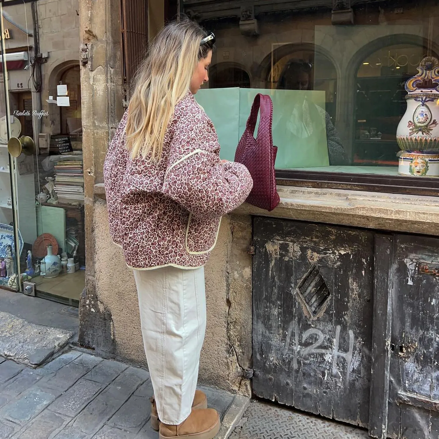 Floral Quilted Stand Up Jacket Coat