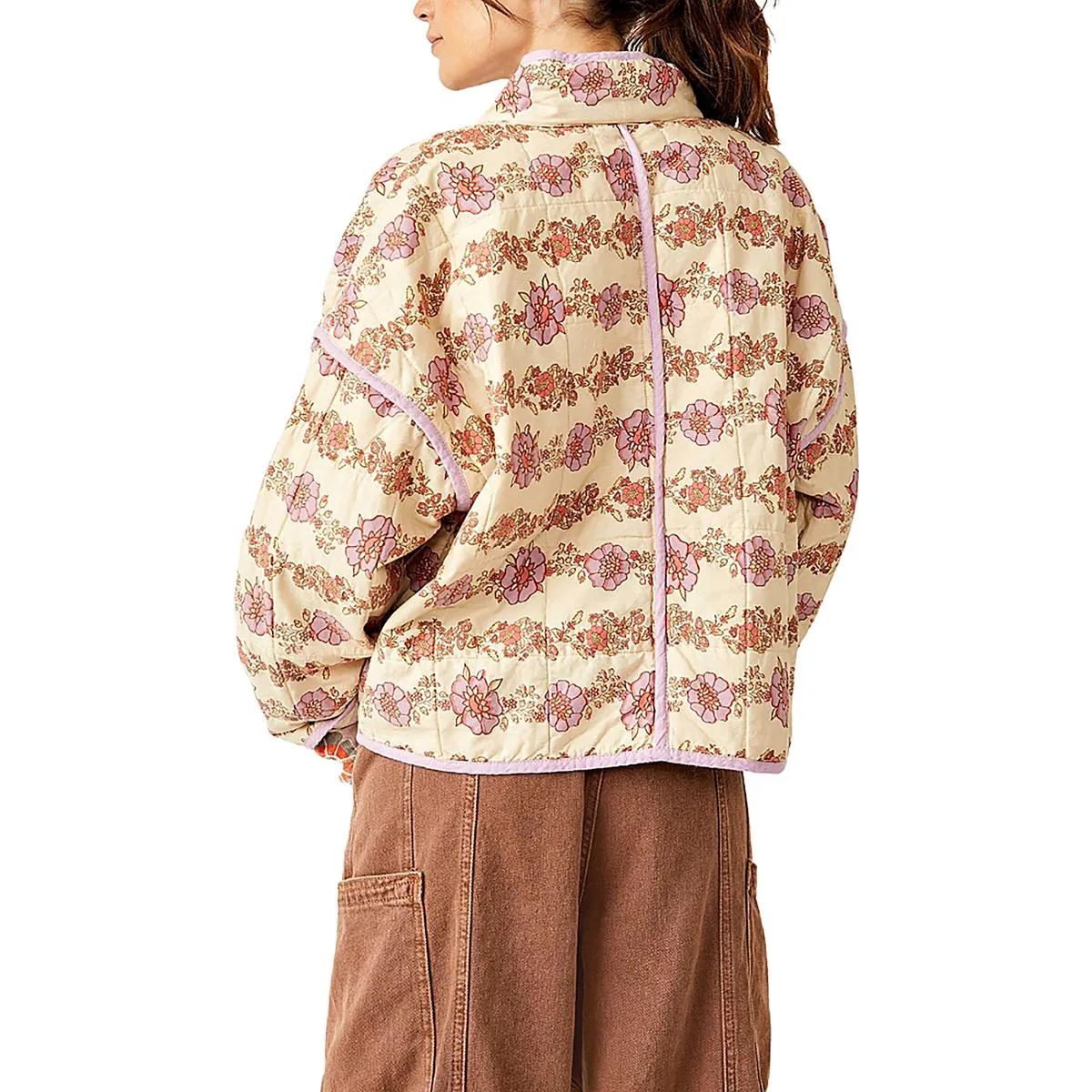 Free People Womens Cotton Floral Print Quilted Coat