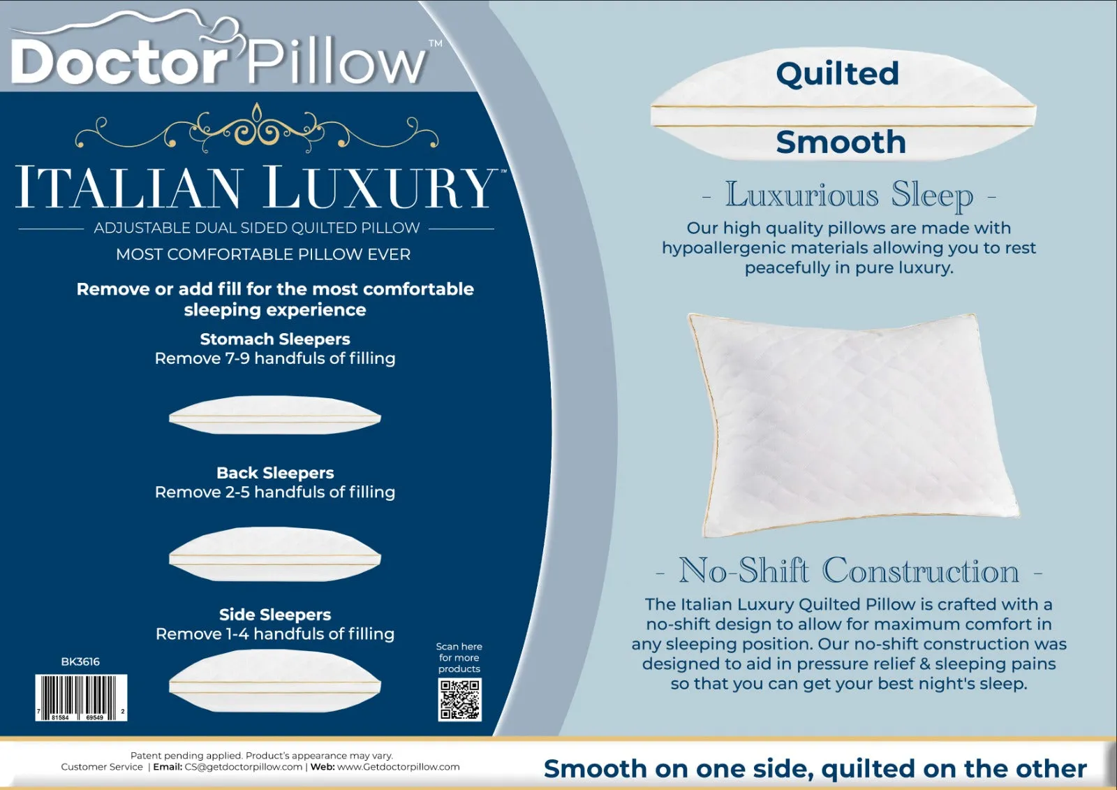 Italian Luxury Adjustable Quilted Pillow - 2 pack