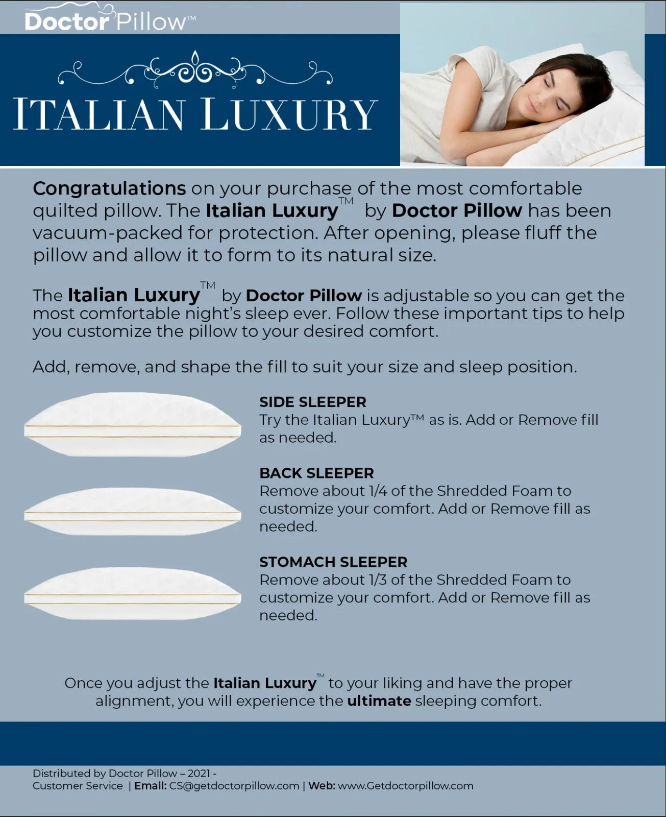 Italian Luxury Adjustable Quilted Pillow - 2 pack