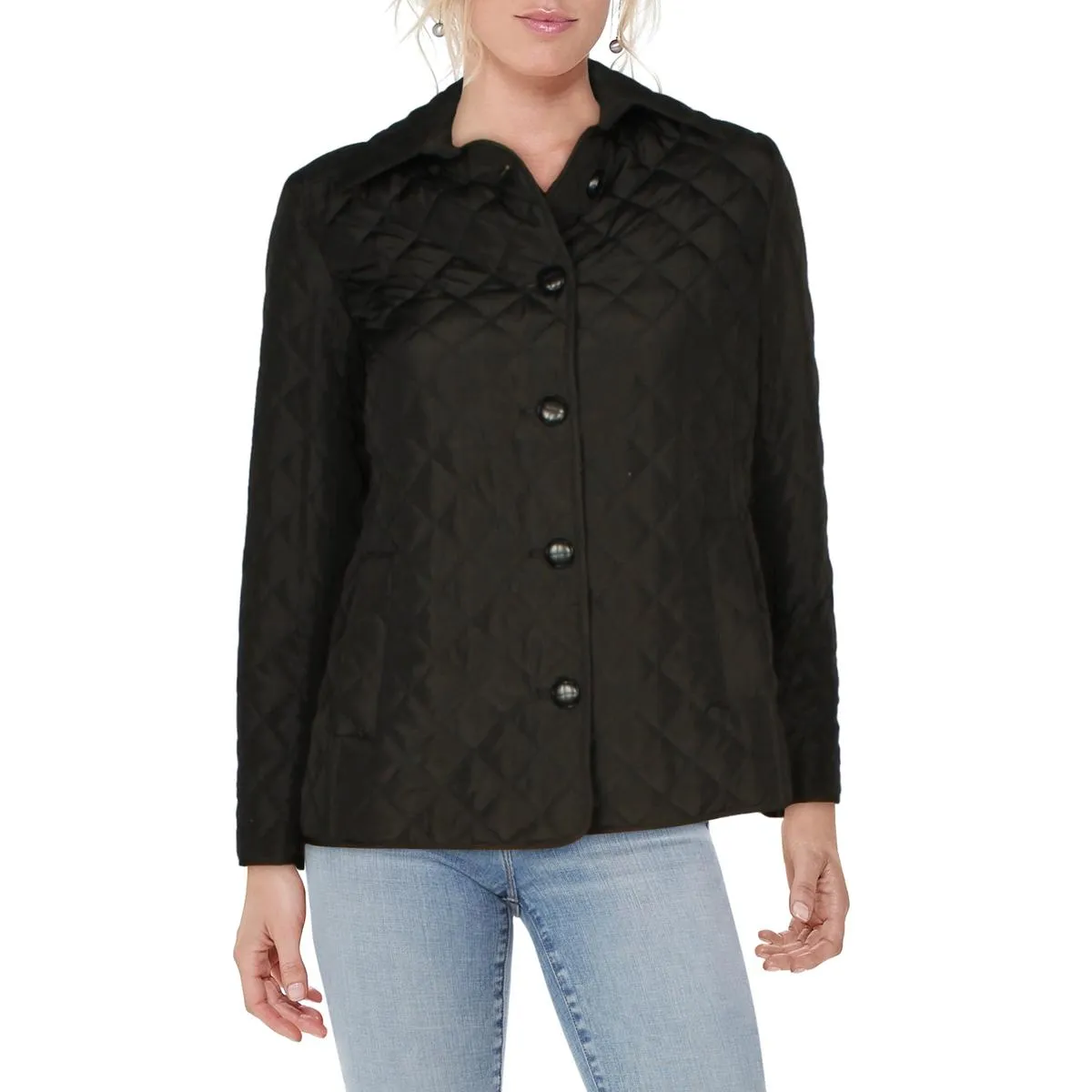 Jones New York Womens Button Long Sleeves Quilted Coat