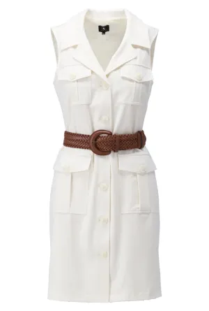 K-design - Mini dress/gilet in safaristyle met zakjes en gevlochten riem (Y659)