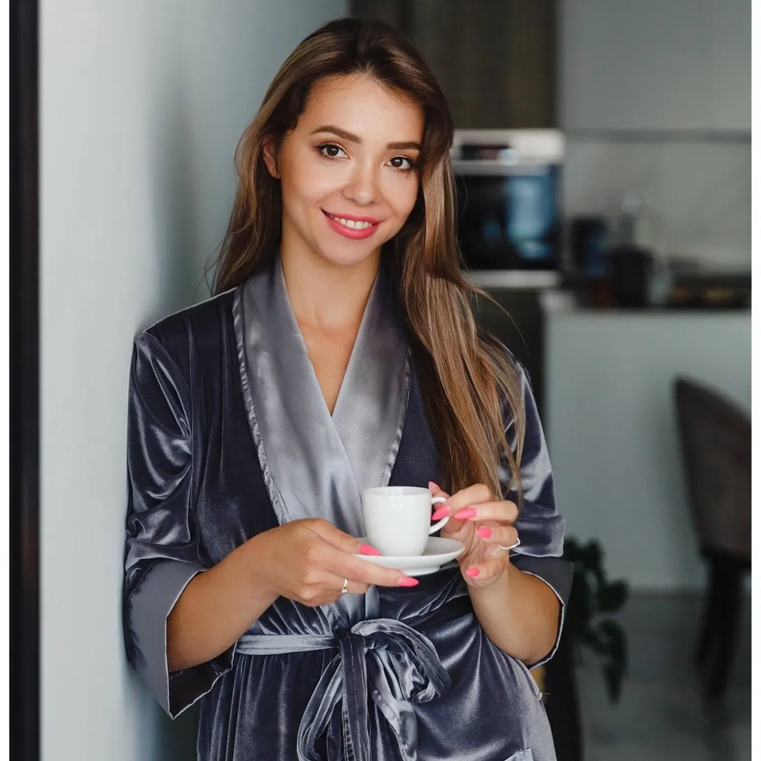 Lunar Ladies Velvet Robe in Grey