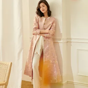 Luxury nude pink gold jacquard embroidery rose long exquisite coat- Nia