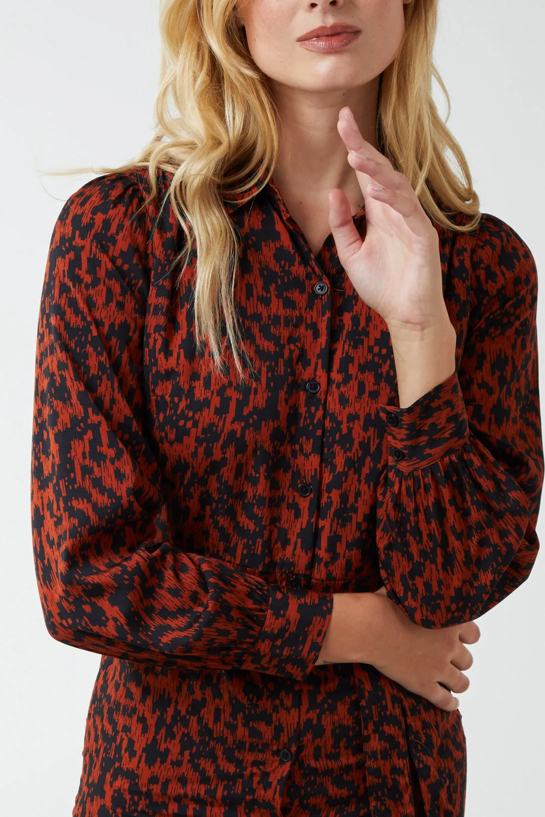 Maise Animal Print Midi Shirt Dress Rust