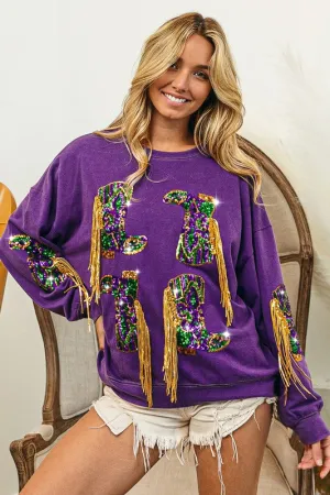 Mardi Gras Fringed Pullover with Sequin Boots