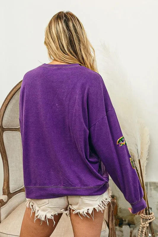 Mardi Gras Fringed Pullover with Sequin Boots