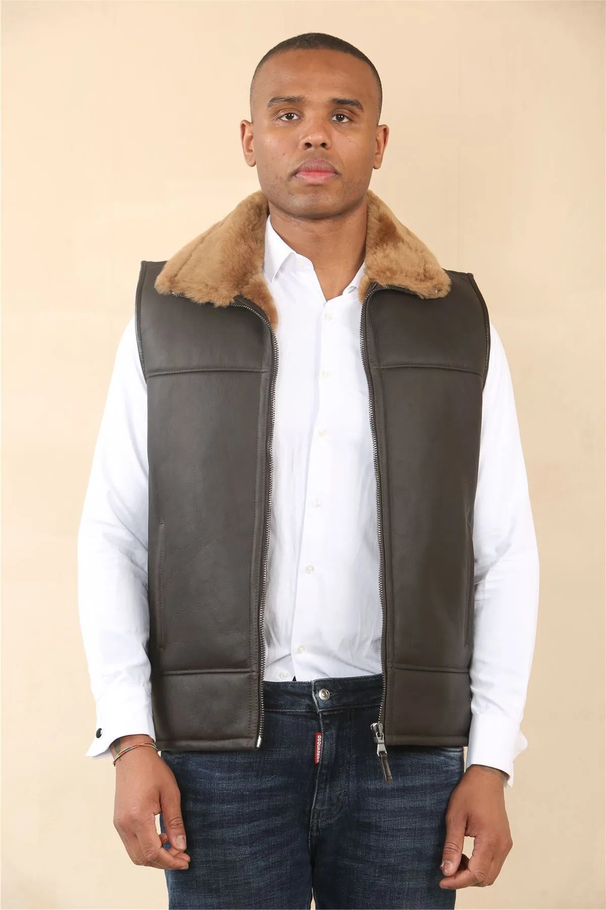 Men's Aviator Shearling Sheepskin Gilet