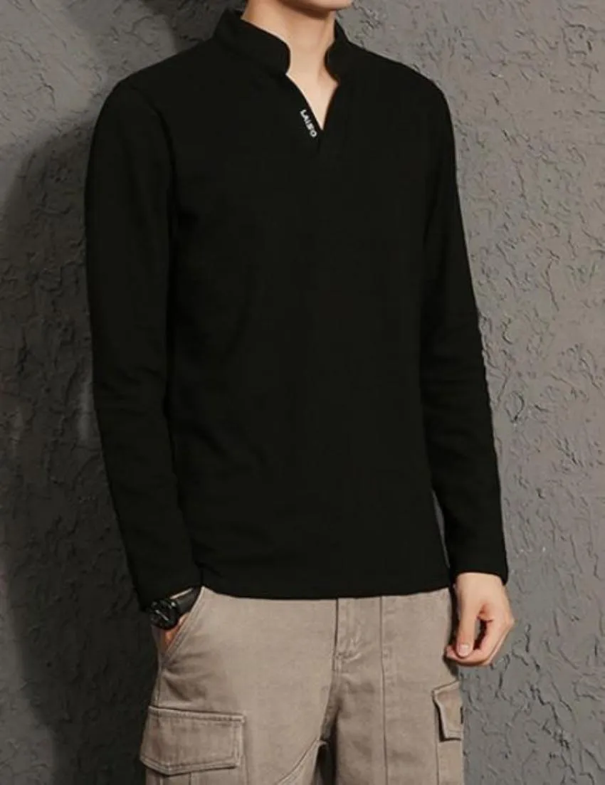 Mens Band Collar Shirt