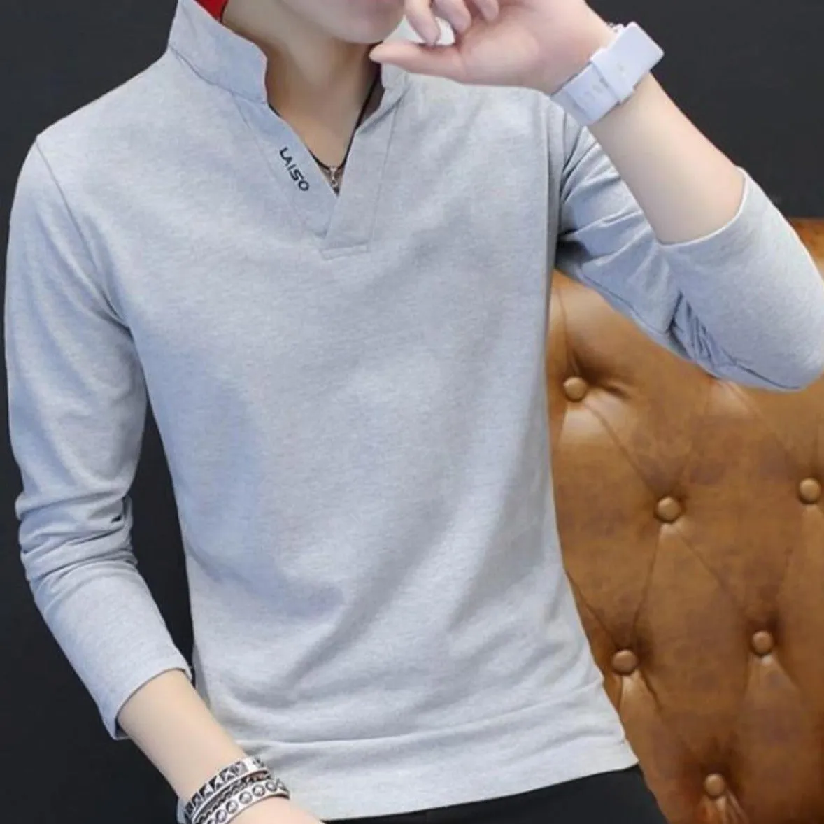 Mens Band Collar Shirt