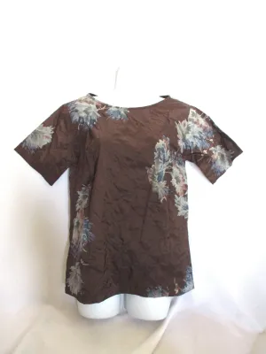 NEW DRIES VAN NOTEN Quilted FLORAL Blouse Top Shirt 36 BROWN BLUE