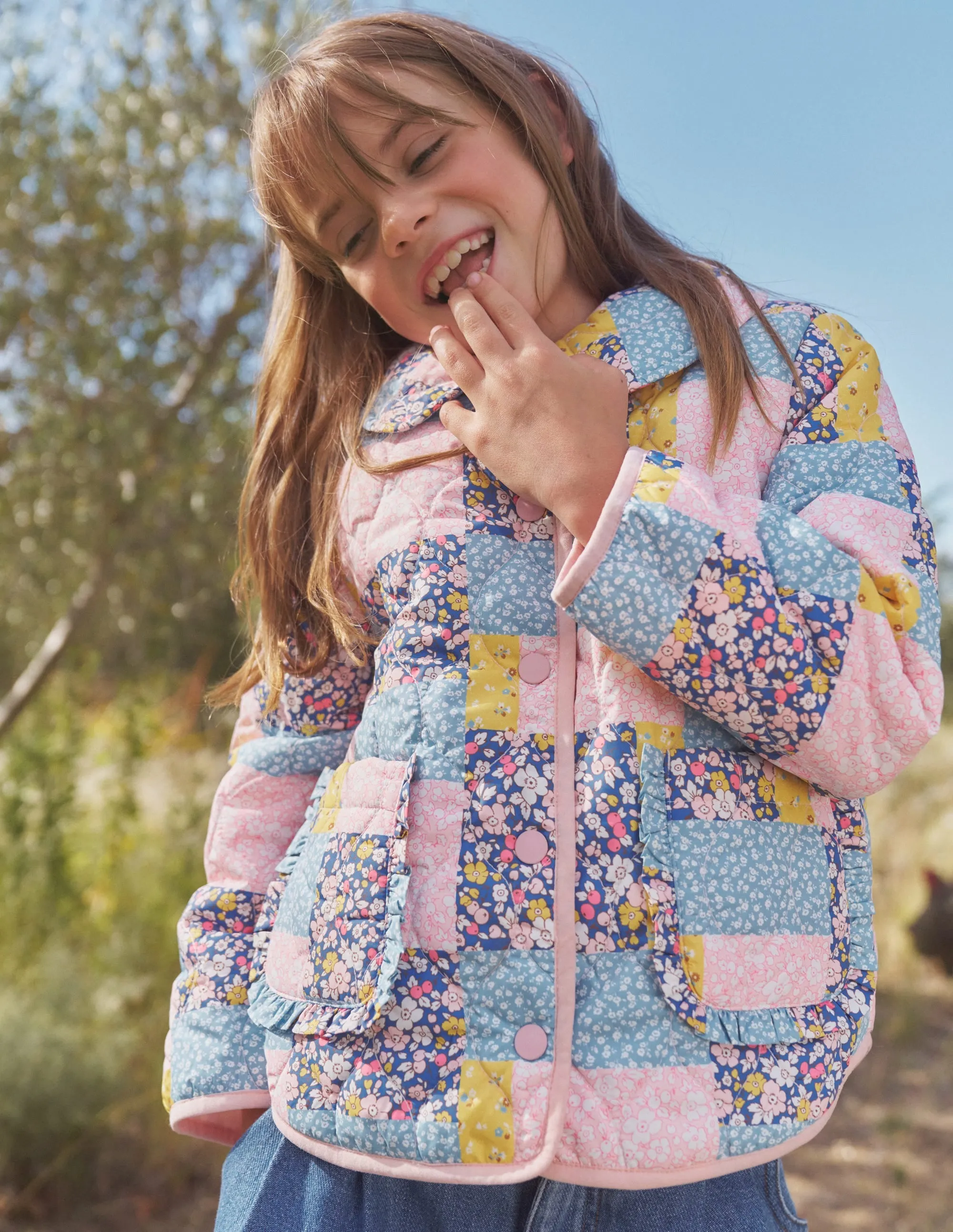 Quilted Collared Jacket-Patchwork Floral