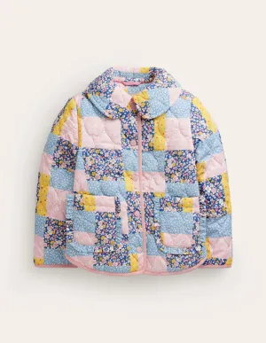 Quilted Collared Jacket-Patchwork Floral