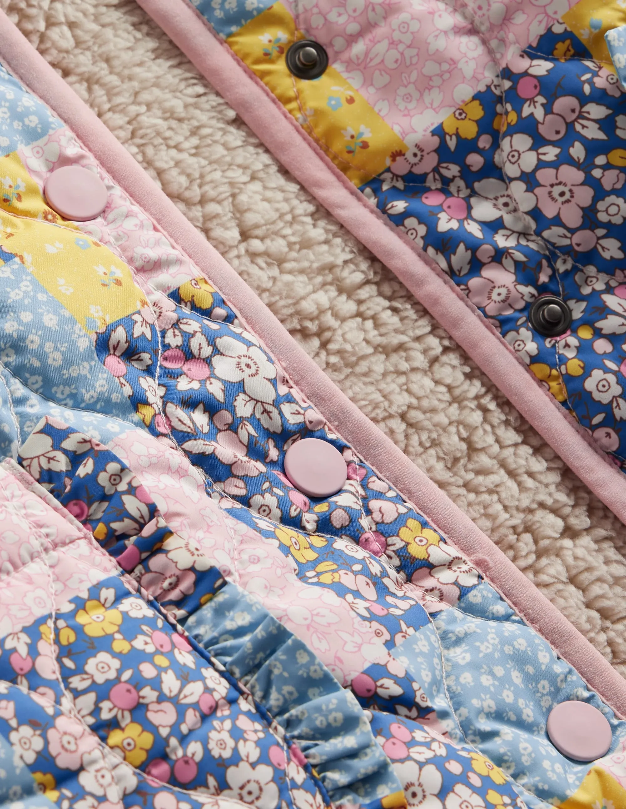 Quilted Collared Jacket-Patchwork Floral