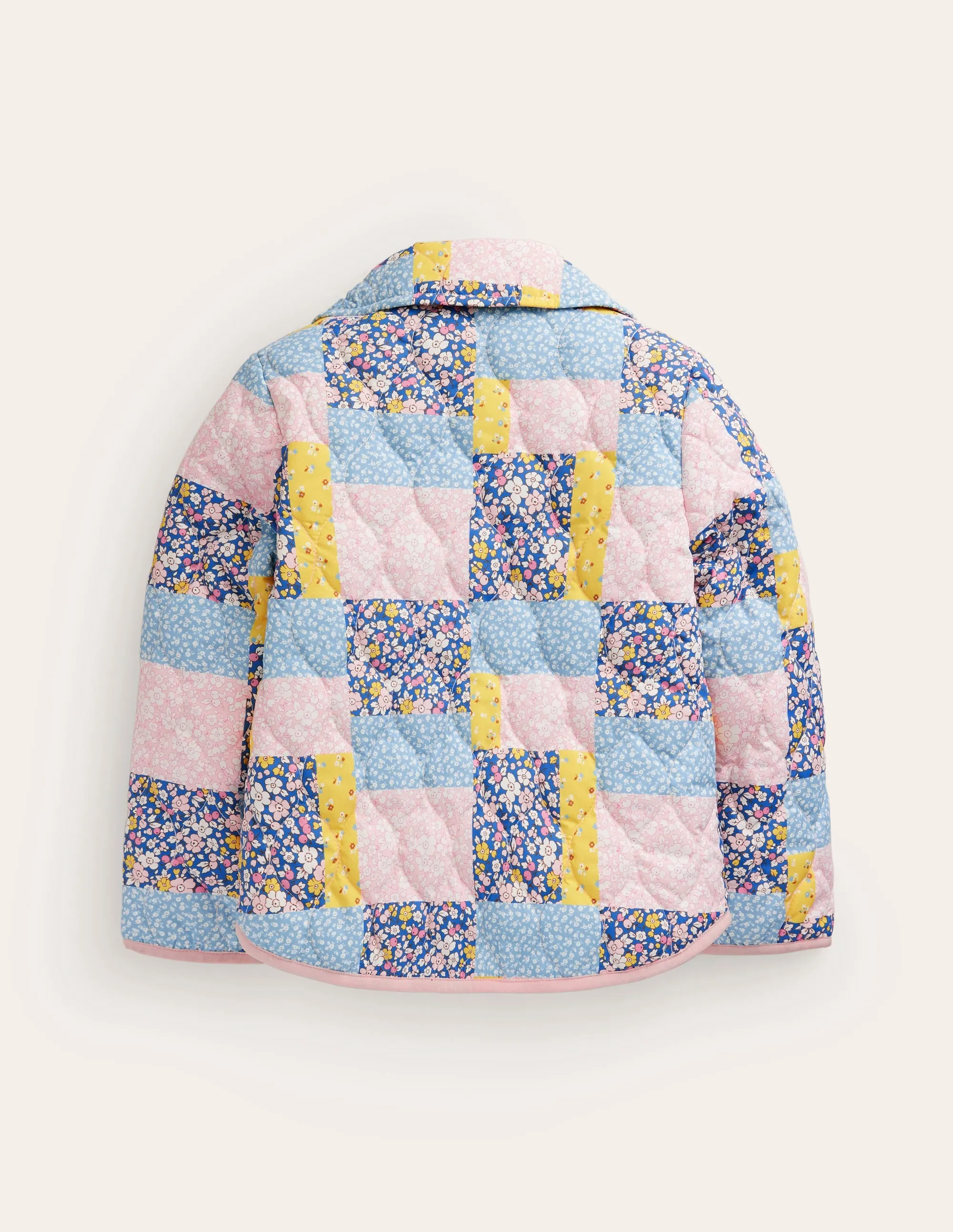 Quilted Collared Jacket-Patchwork Floral