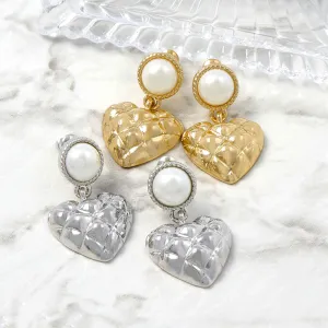 Quilted Heart Titanium Earrings
