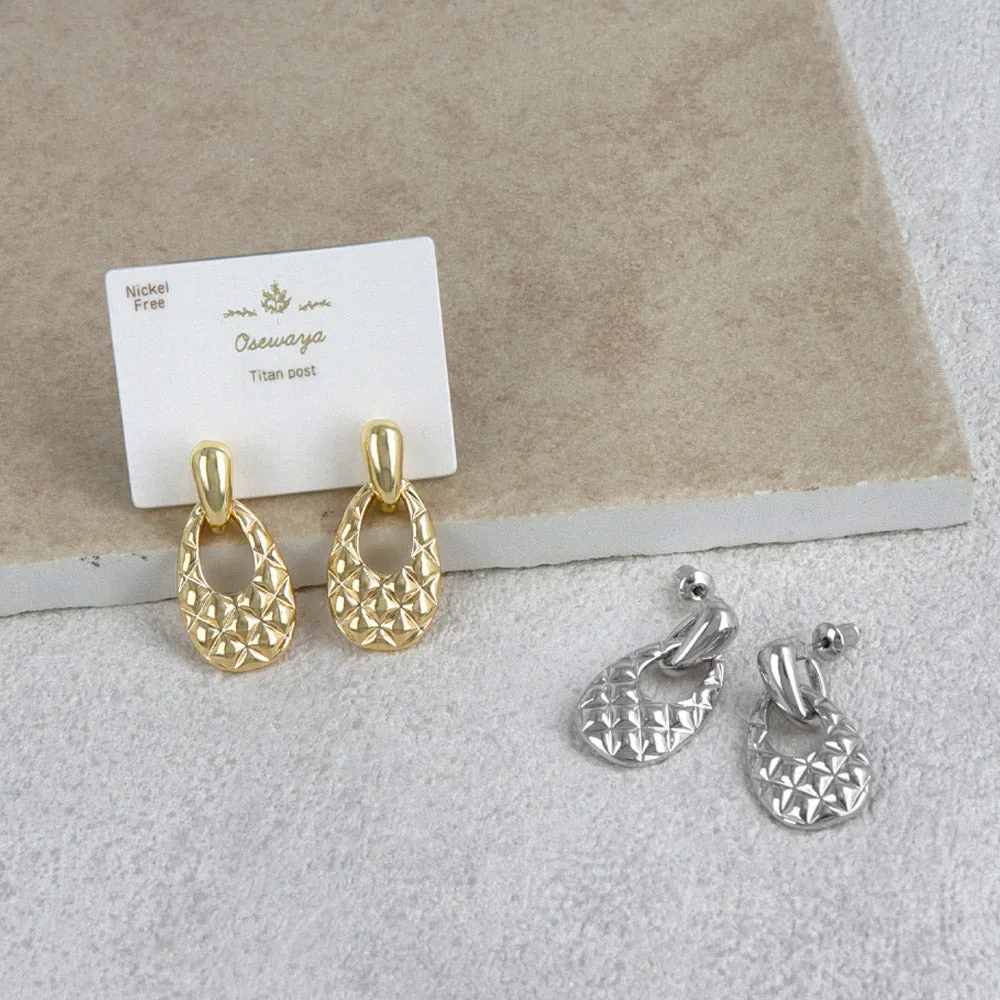 Quilted Oval Drop Earrings