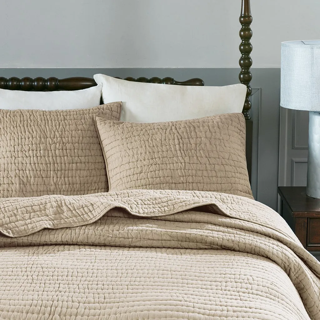 Serene 3 Piece Hand Quilted Cotton Quilt Set - Linen