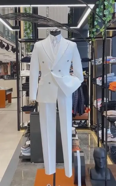 White Button Wedding Casual Suit