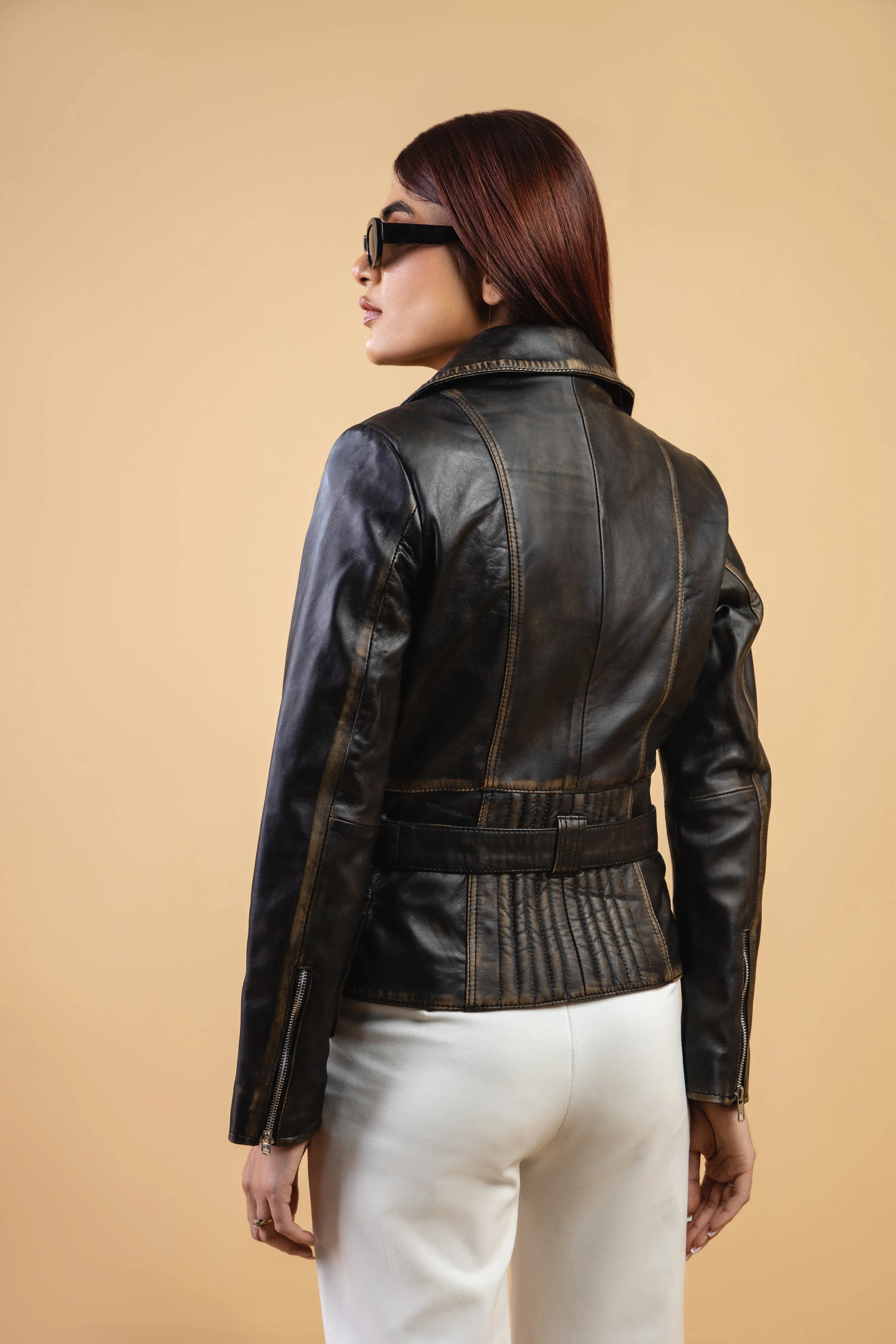 Woman Real Leather Biker Distress Vintage Jacket Soft Lambskin
