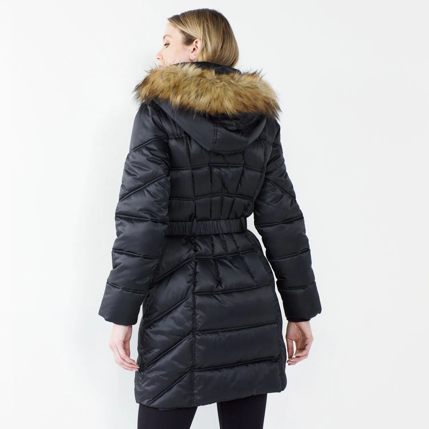 Women's Nine West Faux-Fur Hood Quilted Puffer Coat