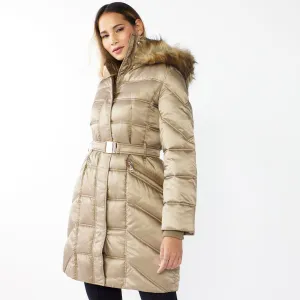 Women's Nine West Faux-Fur Hood Quilted Puffer Coat